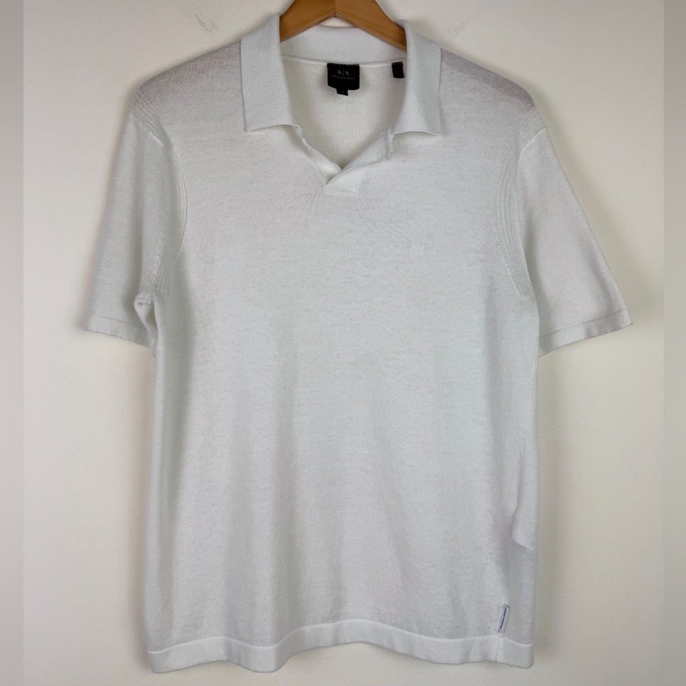 Armani Exchange White Knit Polo Shirt